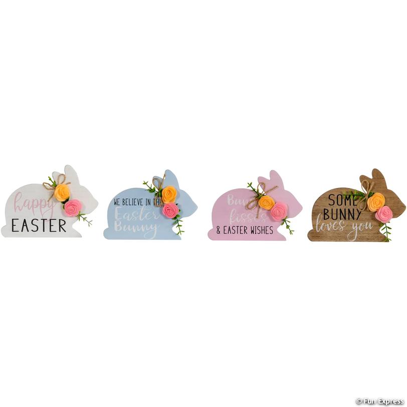Set of 4 Floral Bunny Wooden Tabletop Easter Signs 7.75