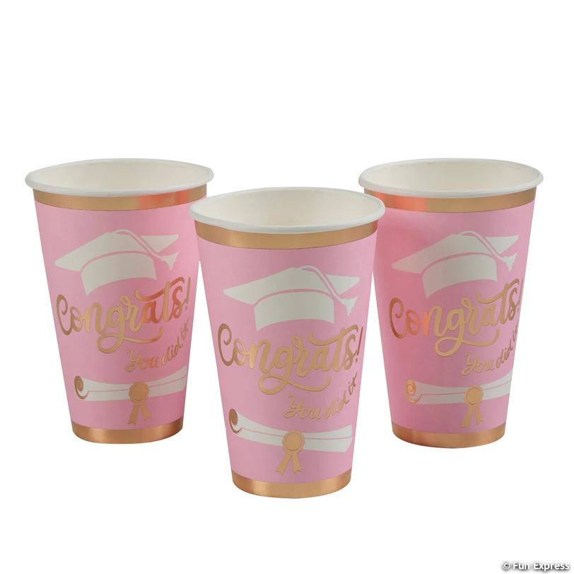Pink Congrats Graduation Disposable Paper Cups