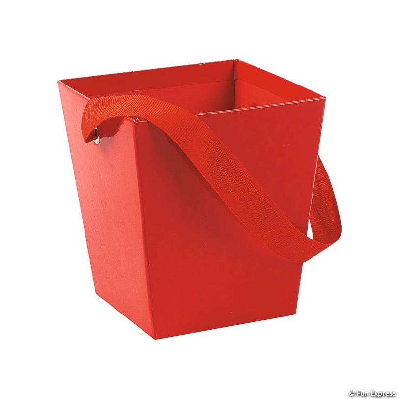 Cardboard Red Bucket with Ribbon Handle